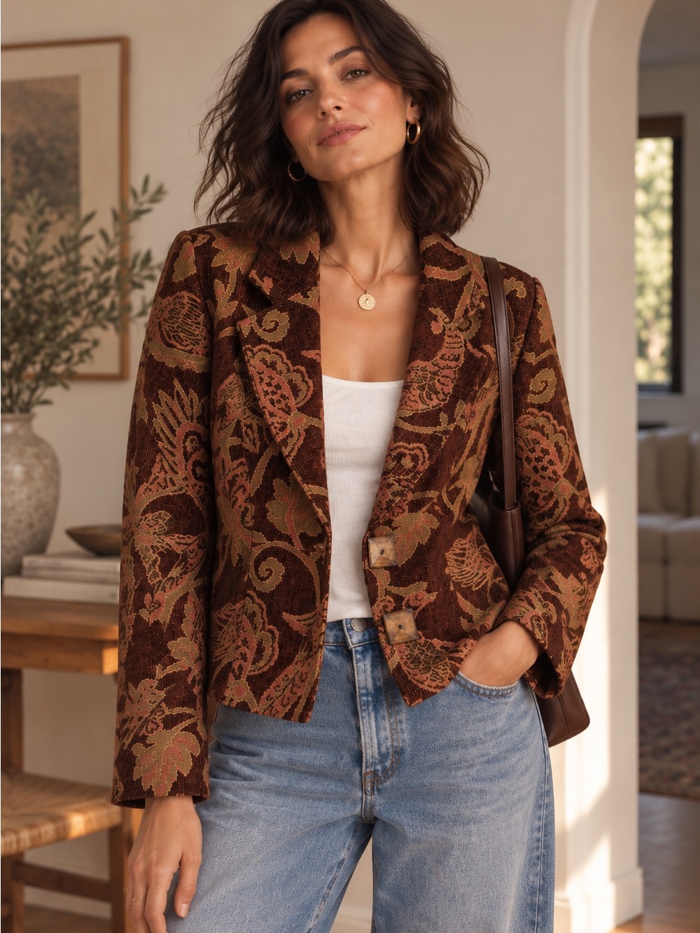 Vtg Tapestry Brocade Blazer Jacket Medium